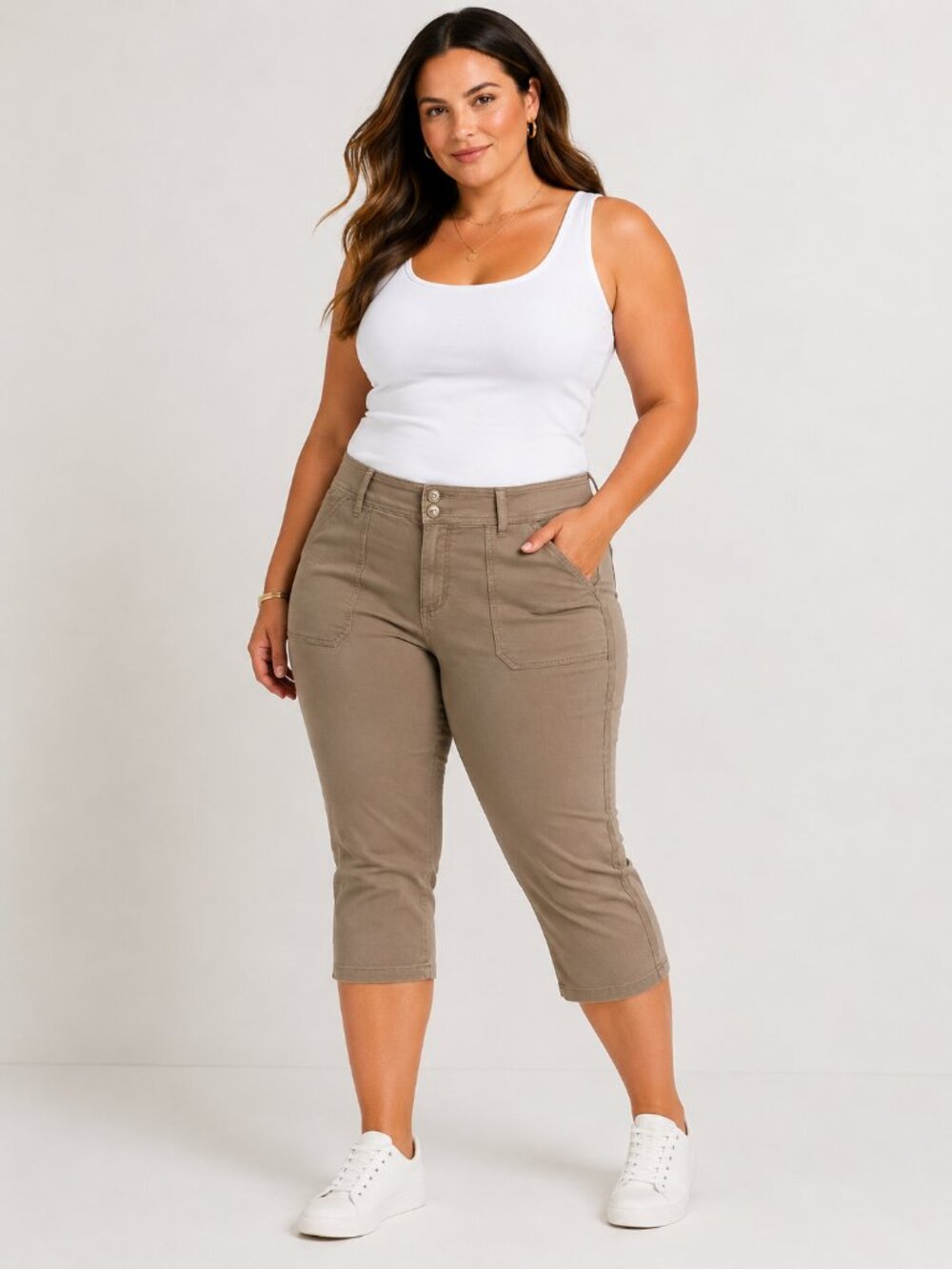 Torrid Capri Pants with Strip down sides Dark Tan